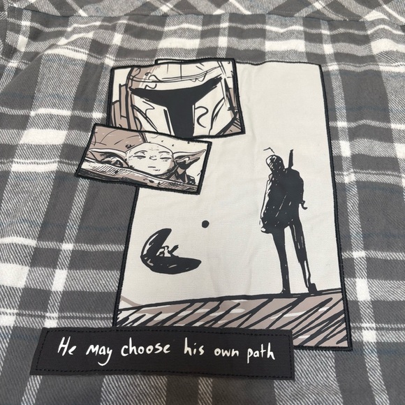 NWT Star Wars The Mandalorian Concept Art Adult Flannel Shacket Grey Size Small - Picture 8 of 11